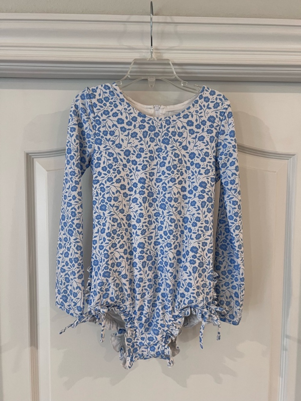 SweetHoney Blue and White Floral Long-Sleeve One-Piece Swimsuit